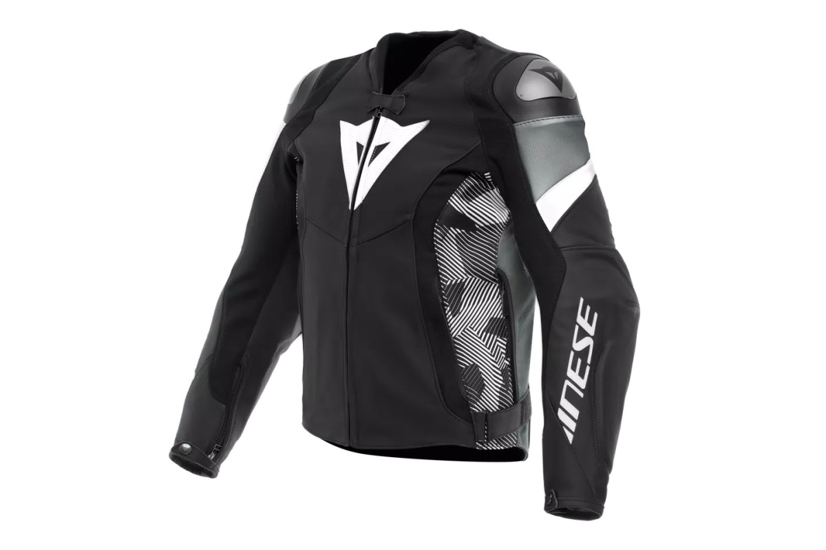 AVRO 5 - GIACCA MOTO IN PELLE UOMO BLACK/WHITE/ANTHRACITE