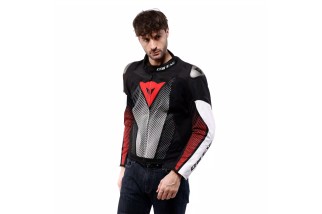 DAINESE VENTAR AIR TEX - GIACCA MOTO ESTIVA IN TESSUTO UOMO BLACK WHITE RED